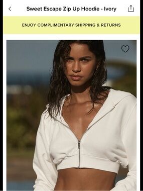 Sweet Escape Ivory Zip-Up Cropped Hoodie NWOT M